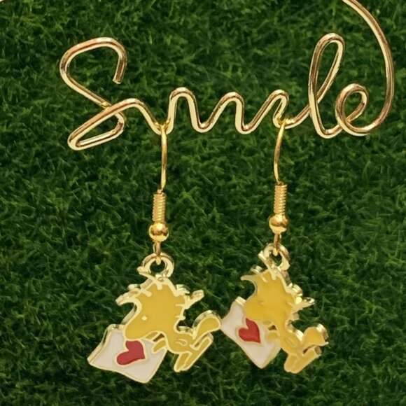 Woodstock Earring, Snoopy Earring, Peanuts Jewelry, Heart Earring, Valentine - Picture 4 of 6